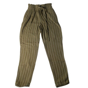 SO Women's XL Olive Pinstripe Pull On Ankle Pants Stretch